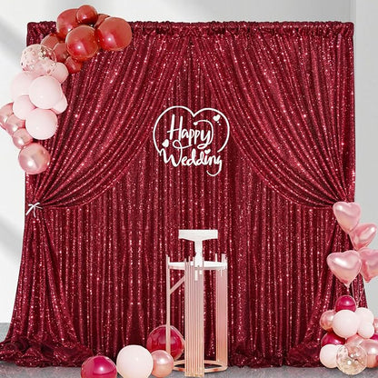 Burgundy Sequin Backdrop 2 Pcs 5FTx10FT Glitter Backdrop Curtains Birthday - Image 5