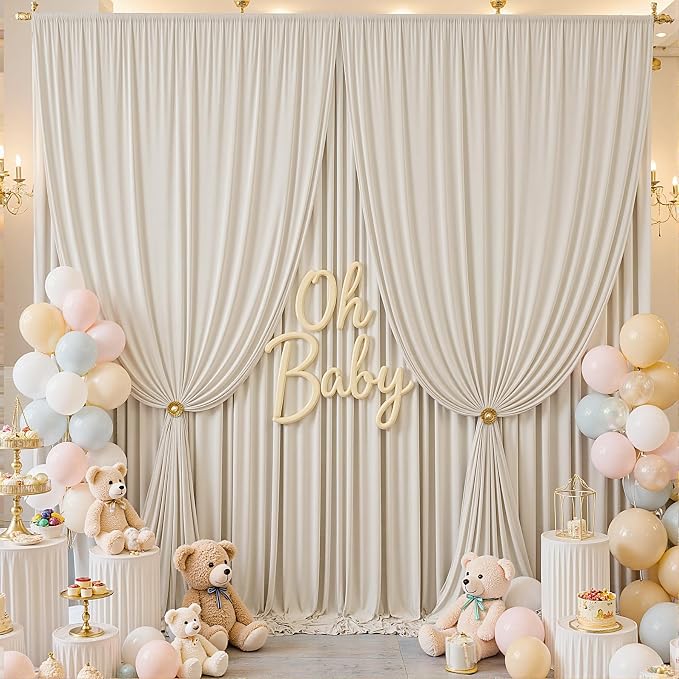 50×12ft Wrinkle Free Beige Backdrop Curtain - Image 3