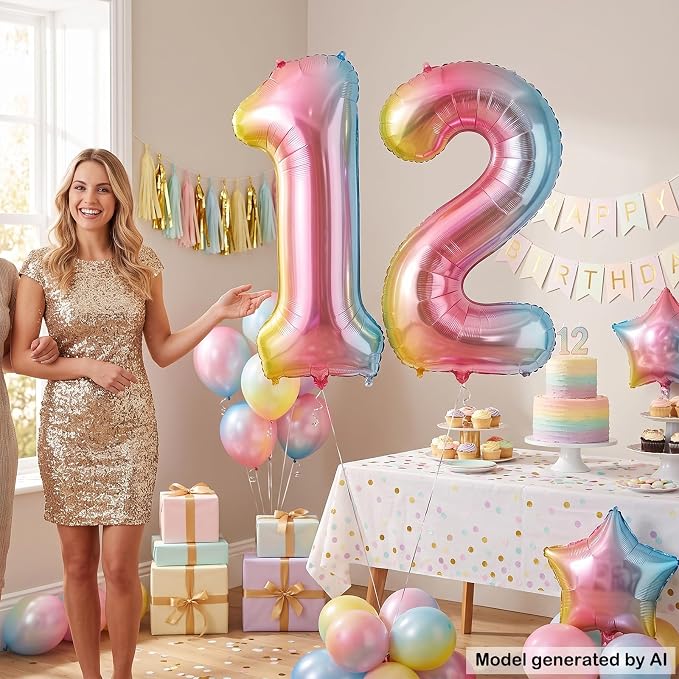 40 Inch Rainbow Foil Number 12 Balloon - Image 4
