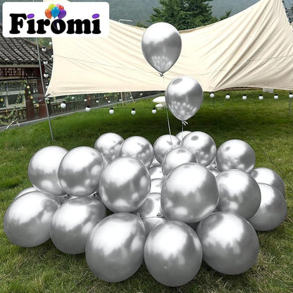 Firomi Metallic Chrome Silver Balloons 12-inch 100 Pack | Thicken Helium Shiny - Image 3