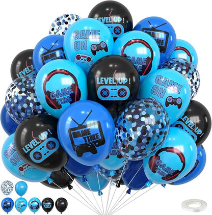 Video Game Balloons, 12 Inch Blue and Black Game Theme Printed Balloons by FEYG