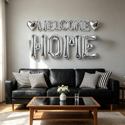 TONIFUL 2 Size Silver WELCOME HOME Foil Letter Balloons Banner Decorations | - Image 6