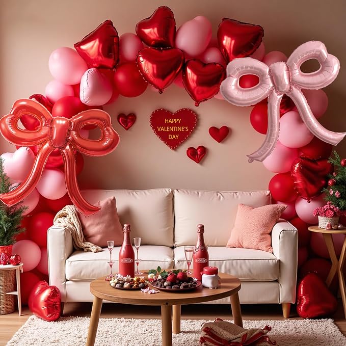 4 Pcs Red and Pink Bow Balloons Bow Party Decorations - Image 5