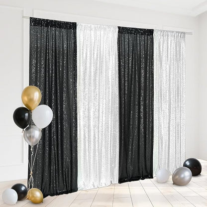 Eternal Beauty Black & Silver Sequin Backdrop Curtains, 4 Panels 2x8FT | 3mm - Image 2