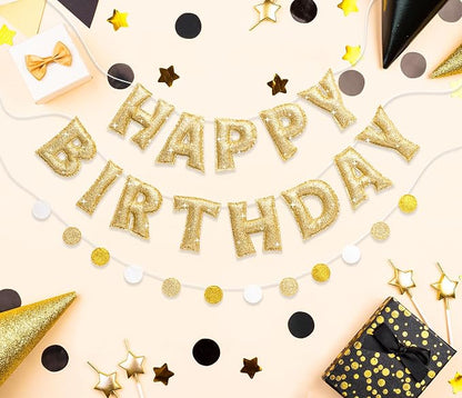 Pre-strung Gold Glitter Happy Birthday Banner Reusable Birthday Decorations | - Image 7