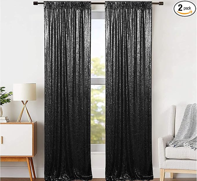 JYFLZQ Black Sequin Backdrop Curtains 4ft x 8ft 2 Panels Glitter Photo Booth by JYFLZQ
