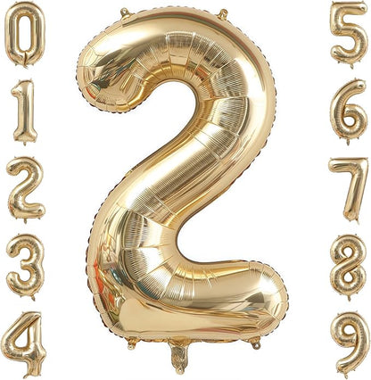 Champagne Gold 2 Balloon Number, 40 Inch Light Gold 2 Balloons Big Foil Mylar by BBPOOL