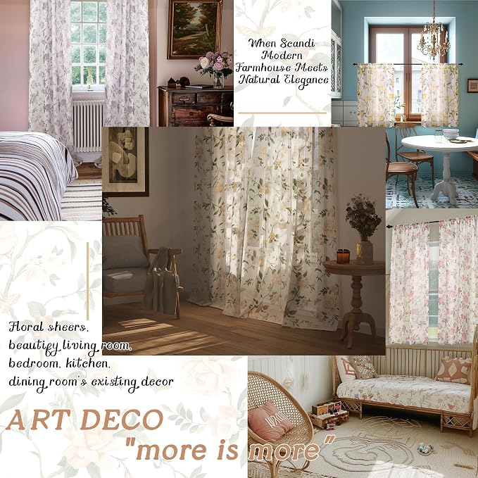 Floral Sheer Curtains 72 Inch Length 2 Panels, Farmhouse Light Filtering - Image 5