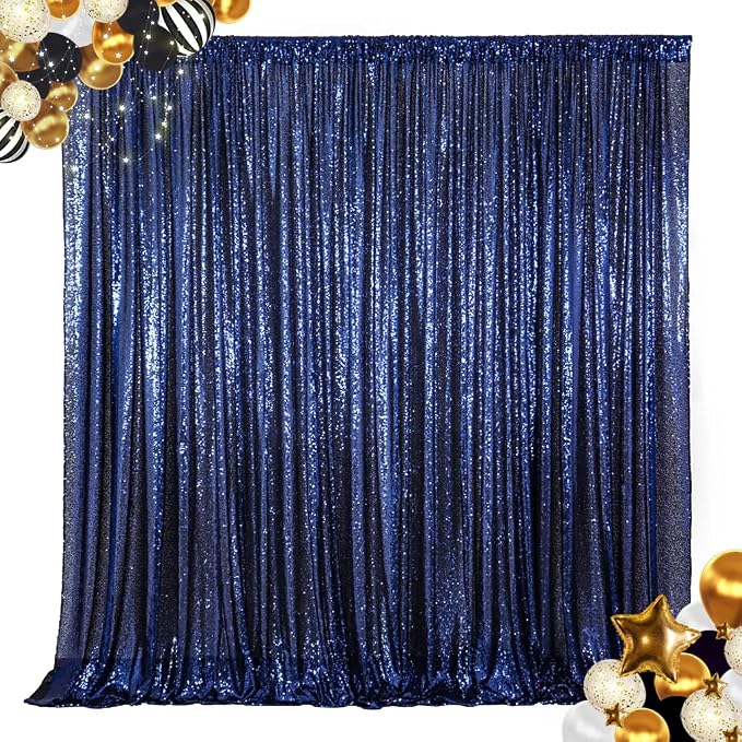 ShinyBeauty Sequin Fabric Backdrop 8ftx10ft Navy Blue Sparkle Glitter by ShinyBeauty