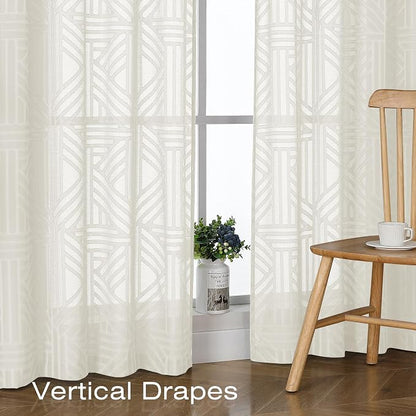 Simplebrand Sheer Ivory Kitchen Curtains 24 Inch Length Tier Curtains 2 Panels - Image 6