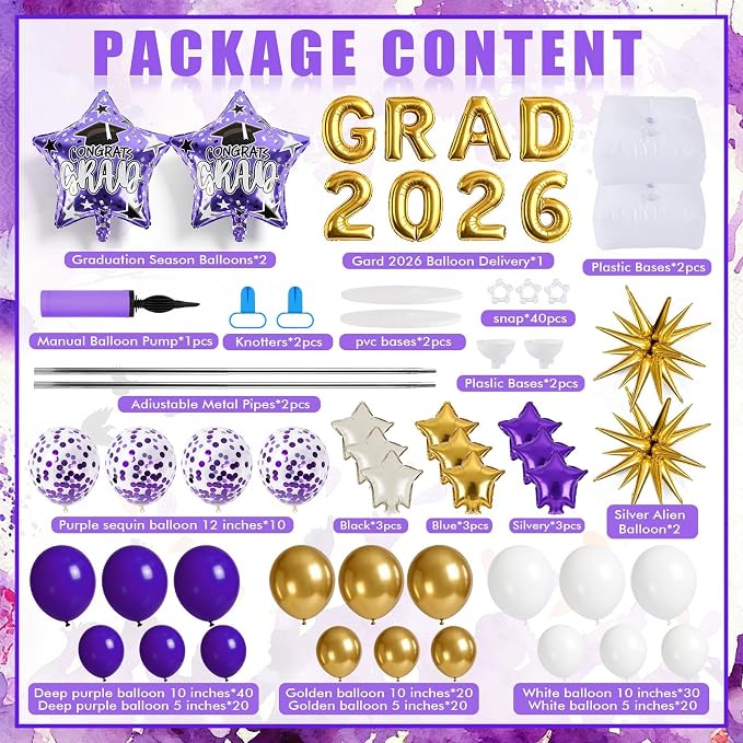 2 Set Adjustable Graduation Balloon Column Stand Kit Purple White Golden - Image 2