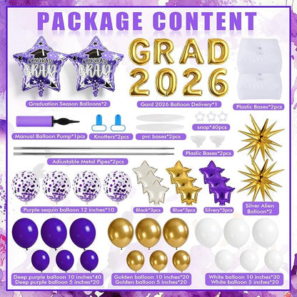 2 Set Adjustable Graduation Balloon Column Stand Kit Purple White Golden - Image 2