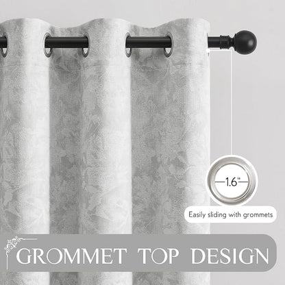 Beauoop Grey Floral Jacquard Blackout Curtains - Image 6
