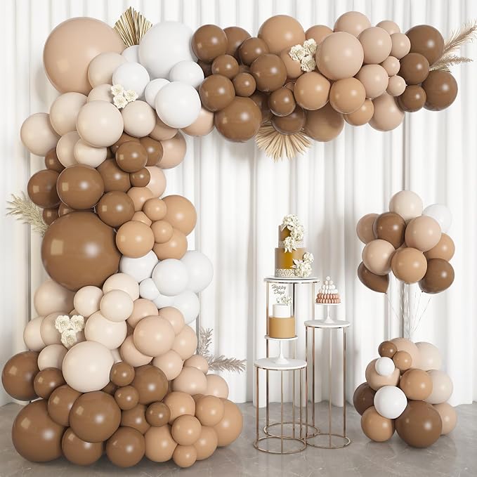 156Pcs Brown Neutral Balloons Garland Arch Kit Different Size | Coffee Brown by OUDDYLIFE