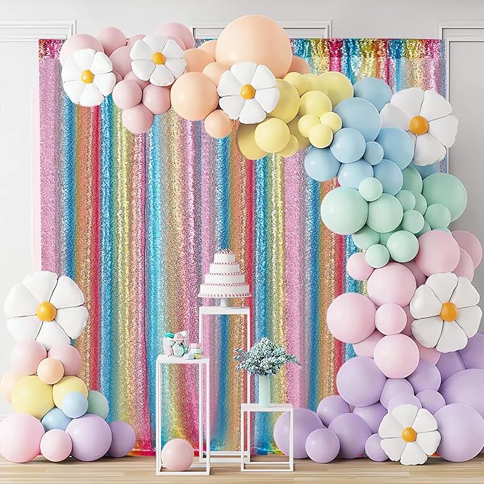 Hahuho Rainbow Sequin Backdrop Curtain, Party Decoration（2 Panels, 2FT x 8FT - Image 4