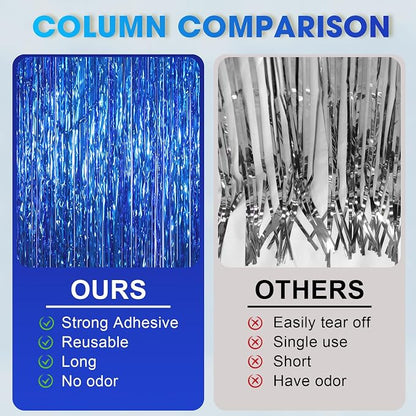 Voircoloria 3 Pack 3.3x8.2 Feet Blue Foil Fringe Backdrop Curtains, Tinsel - Image 5