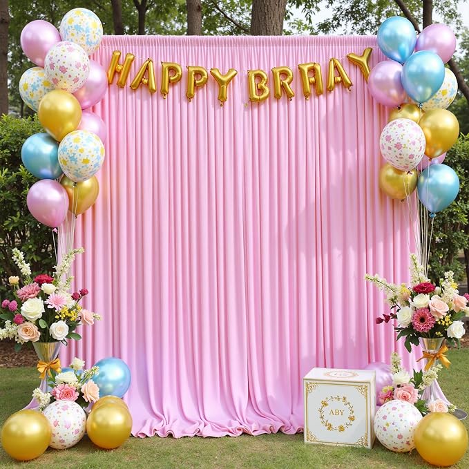50ft x 10ft Wrinkle Free Pink Backdrop Curtains - Image 8