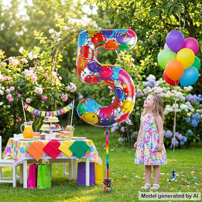 40 Inch Number 5 Balloon Colorful Party Pattern Helium Supported | Large Foil - Image 3