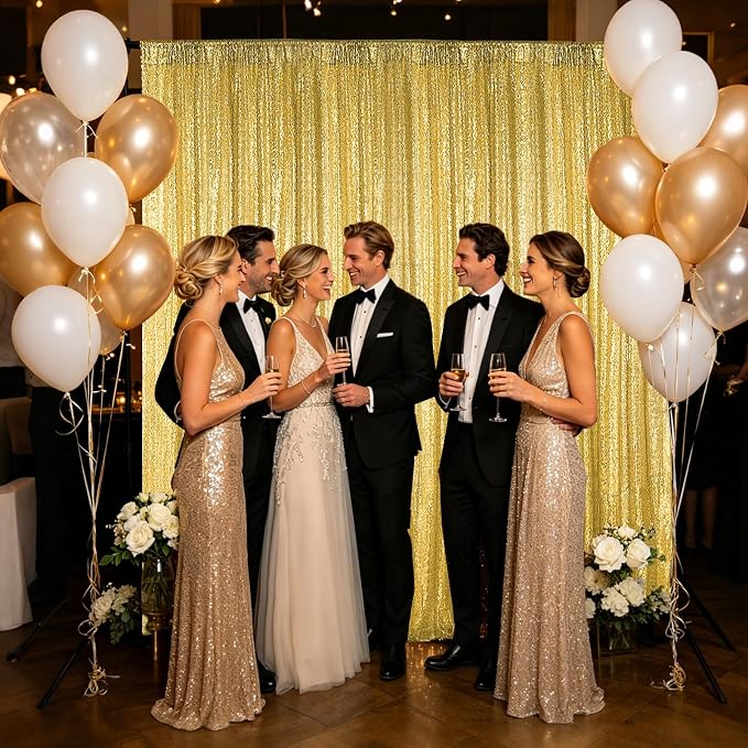 Hahuho Gold Sequin Backdrop Curtain, Party Decoration（2 Panels, 4FT x 8FT - Image 4