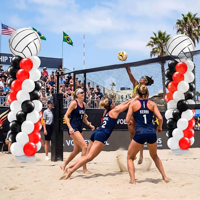 Kasyat 2 Sets Volleyball Balloon Column Stand Kit Red Black White Volleyball - Image 6