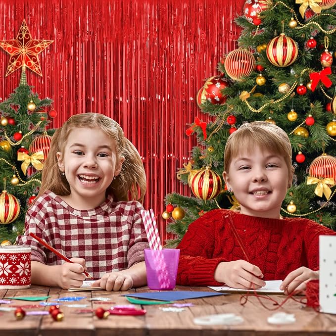 10 Pack Red Backdrop Curtain 3.2ft x 8.2ft Metallic Tinsel Foil Fringe Curtains - Image 6