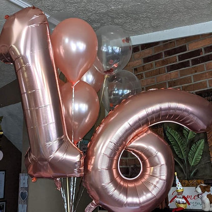 40 Inch Rose Gold Large Numbers Balloons 0-9, Self Inflating Foil Number 9 - Image 5