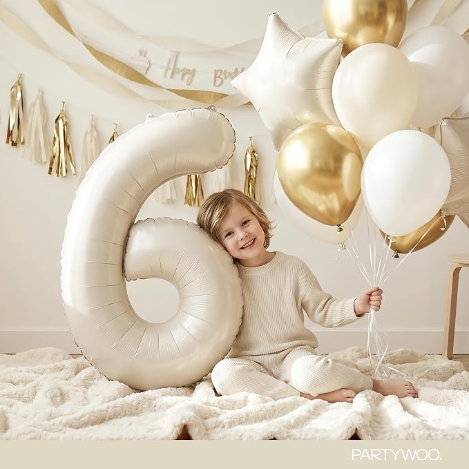 PartyWoo Number Balloons 40 Inch White Number 6 Kit 25pcs - Image 3