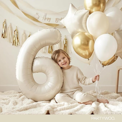 PartyWoo Number Balloons 40 Inch White Number 6 Kit 25pcs - Image 3