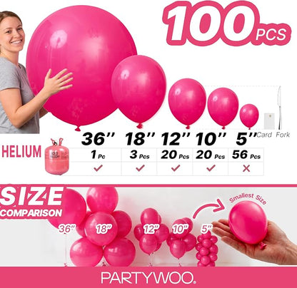 PartyWoo Hot Pink Balloons 100pcs Magenta Fuchsia Color 36 18 12 10 5 Inch | 36 - Image 6