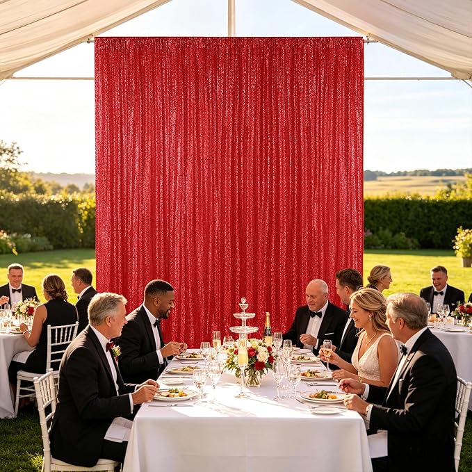 Hahuho Red Sequin Backdrop Curtain, Party Decoration（1 Panels, 4FT x 8FT - Image 3