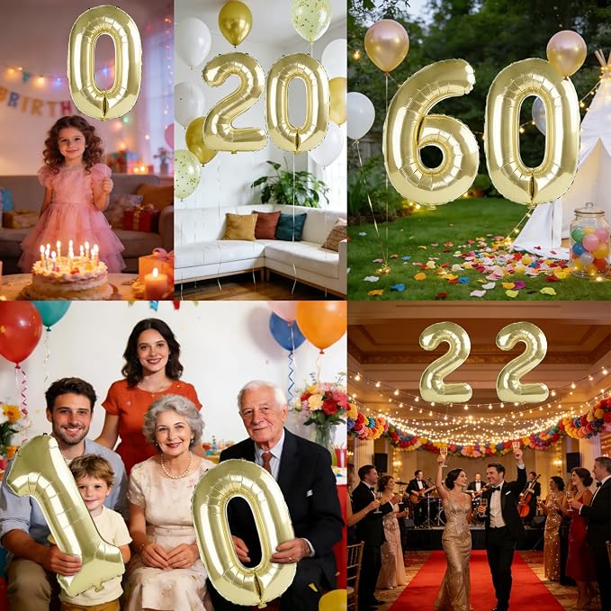 40 Inch Number 60 Balloons for 60th Birthday Party Decorations, 0-100 Champagne - Image 7