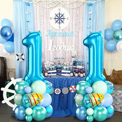 Blue Number 1 Balloon 40 Inch Ocean Under the Sea Number One Foil Balloons Tower - Image 4