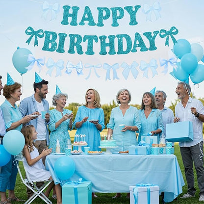 Glitter Lake Blue Bow Happy Birthday Banner Pre-Strung Happy Birthday - Image 6