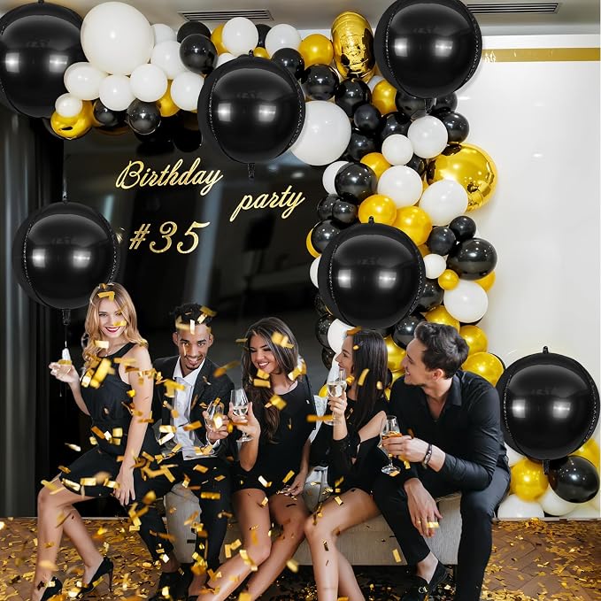6Pcs Black Round Foil Balloons, Giant 4D Round Ball Balloons, 22 Inch Metallic - Image 5