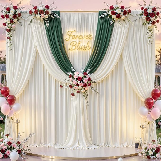 30 ft x 10 ft Wrinkle Free Ivory Backdrop Curtain - Image 7