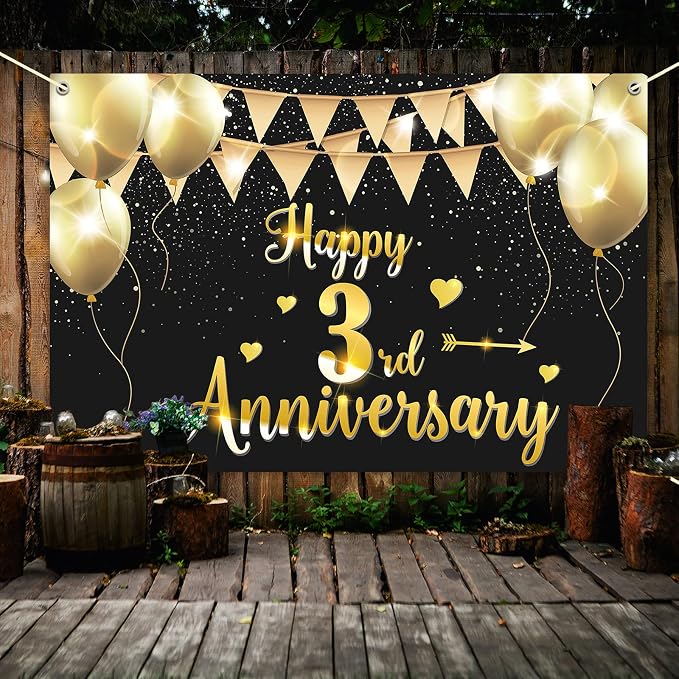 HAMIGAR 6x4ft Happy 3rd Anniversary Banner Backdrop - Image 5