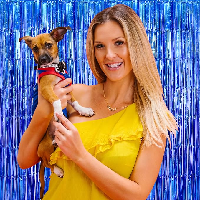 10 Pack Blue Backdrop Curtain 3.2ft x 8.2ft Metallic Tinsel Foil Fringe - Image 5