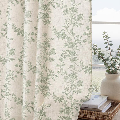 Sage Green Floral Curtains 84 Inch, Light Filtering Linen Texture Drapes 2 by Unknown