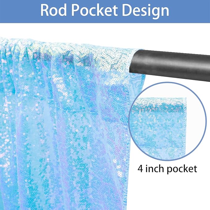 Hahuho Mermaid Blue Sequin Backdrop Curtain, Banquet Decoration（2 Panels - Image 3