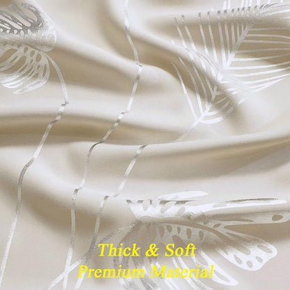 Cream Beige Curtain for Sliding Door 100W x 84L Inch Long Silver Palm Curtains - Image 5
