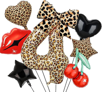 Leopard Print Bow Balloons Birthday Decorations 40Inch Cheetah Number 4 Foil by Unknown