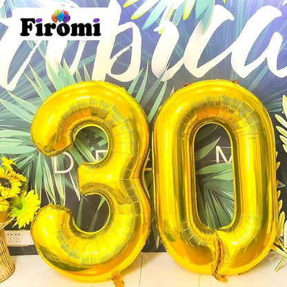 FIROMI 30 Number Balloons Gold Big Foil Mylar 30th Balloon Numbers 40-inch | - Image 3