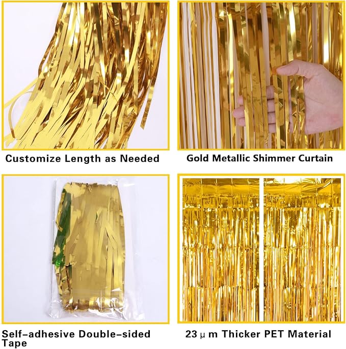 2 Pack Gold Fringe Curtain Backdrop, 3.2Ft x 8.2Ft Metallic Photo Booth - Image 4