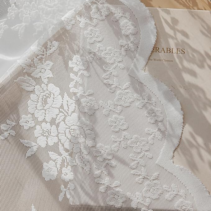 Anmao Vintage Lace Kitchen Curtains 18 Inches Long 2 Panels, Romantic Semi - Image 6