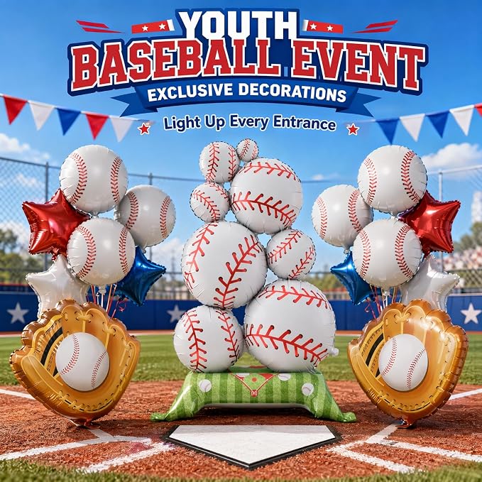 6 Pcs Baseball Party Ballon 2 Packs Self Standing Baseball Foil Balloons - Image 4