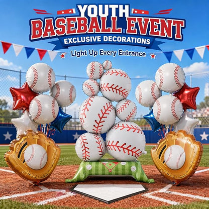 6 Pcs Baseball Party Ballon 2 Packs Self Standing Baseball Foil Balloons - Image 4
