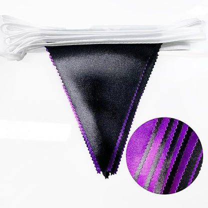 Purple and Black Party Decorations Metallic Fabric Triangle Pennant Banner Flag - Image 3