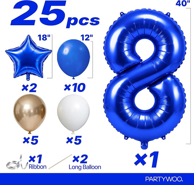 PartyWoo Number Balloons 40 Inch Blue Number 8 Kit - Image 2