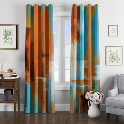 Asuexpect Rust Curtains 2 Panels Abstract Curtain Room Darkening Grommet Window - Image 6