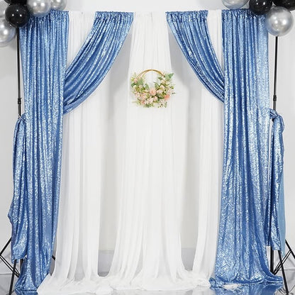Poise3EHome Baby Blue Sequin Backdrop Curtain, 2 Panels 2Ft x 8Ft Glitter - Image 9